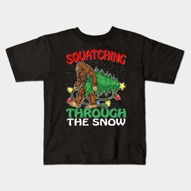Sasquatch Christmas Squatching Bigfoot Xmas Tree Light Kids T-Shirt by intelus